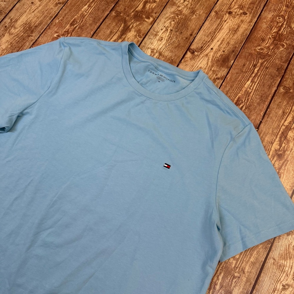 Tommy Hilfiger Essential T Shirt Mens Medium Light Blue Stretch Logo